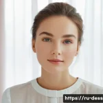 Home 21 크림 파우더 대체품 - A serene portrait of a young woman with flawless, naturally glowing skin applying a lightweight mine...