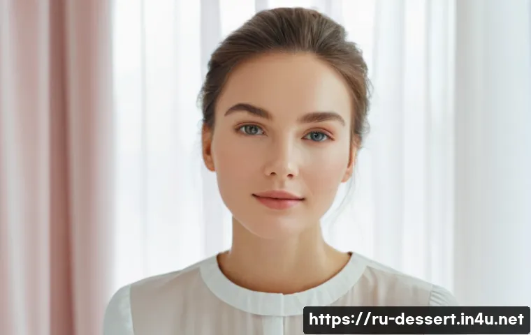 크림 파우더 대체품 - A serene portrait of a young woman with flawless, naturally glowing skin applying a lightweight mine...