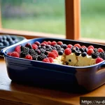 Home 19 저칼로리 디저트 - A cozy kitchen scene featuring a rustic wooden table with a freshly baked low-sugar cottage cheese c...