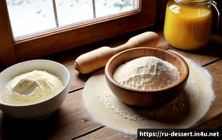 Home 16 유기농 제빵 재료 - Photorealistic overhead view of organic baking ingredients arranged neatly on a rustic wooden kitche...